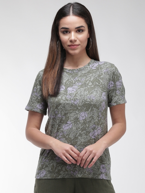 

Marks & Spencer Women Olive Green Printed Round Neck T-shirt