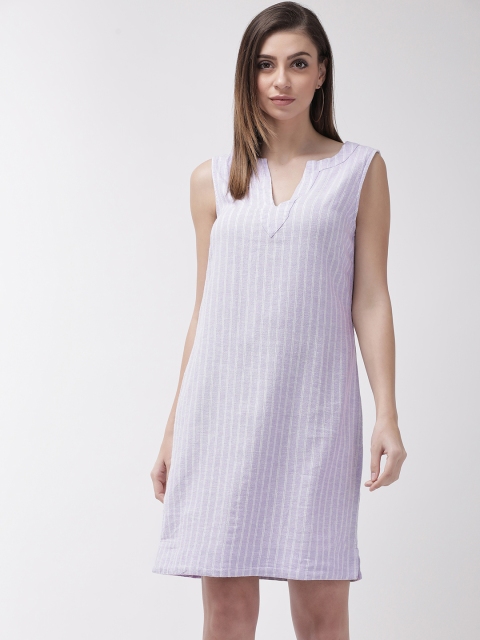 

Marks & Spencer Women Lavender & White Striped A-Line Dress