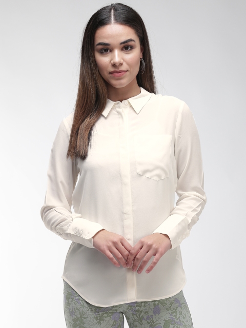 

Marks & Spencer Women Off-White Silk Solid Casual Shirt