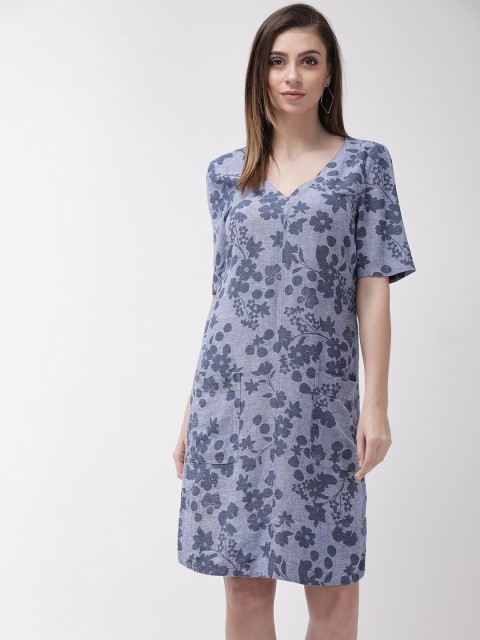 

Marks & Spencer Women Blue Floral Print A-Line Dress