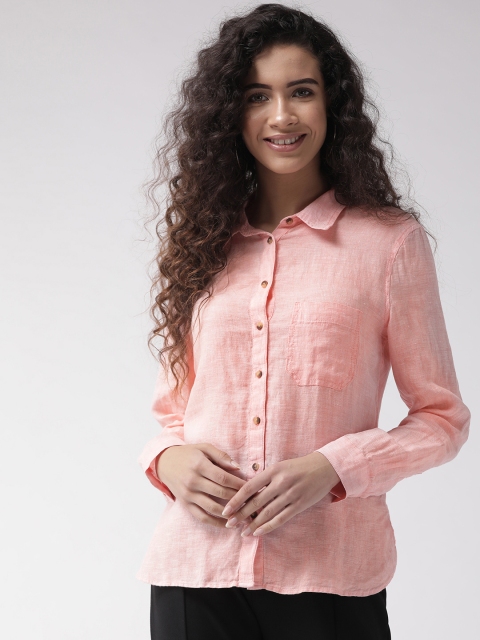 

Marks & Spencer Women Peach-Coloured Linen Solid Casual Shirt