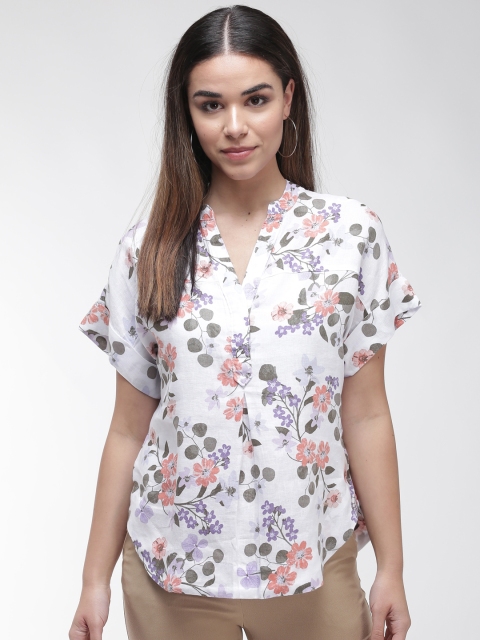 

Marks & Spencer Women White & Olive Green Printed Shirt Style Top