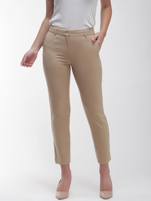 

Marks & Spencer Women Beige Slim Fit Solid Regular Stretchable Cropped Trousers