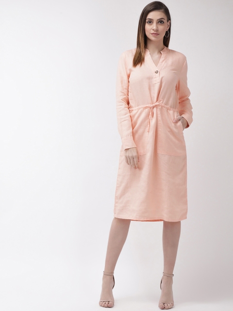 

Marks & Spencer Women Peach-Coloured Linen Solid A-Line Dress
