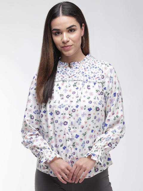 

Marks & Spencer Women White & Blue Regular Fit Printed Casual Shirt