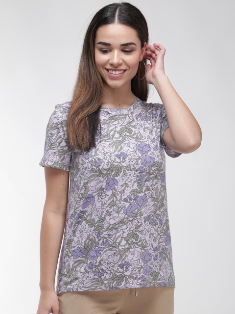 

Marks & Spencer Women Purple & Olive Green Printed Round Neck T-shirt