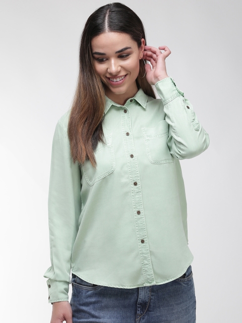 

Marks & Spencer Women Green Regular Fit Solid Casual Shirt