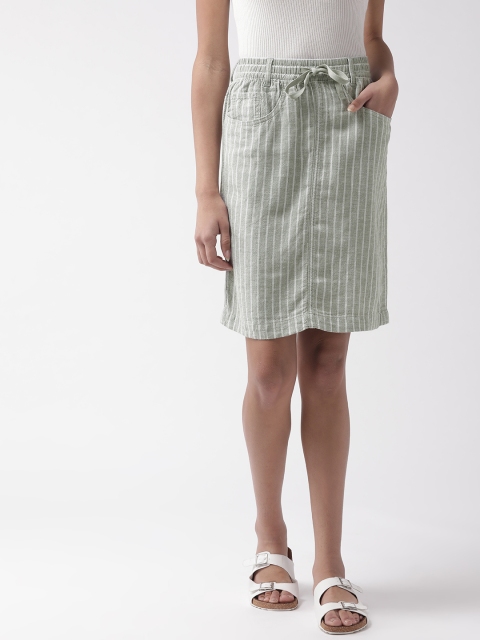 

Marks & Spencer Women Green & White Striped Straight Skirt