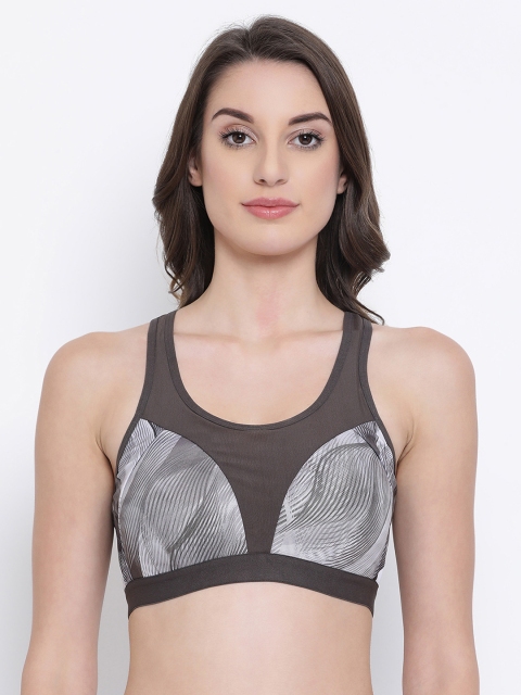 

Clovia Olive Brown Printed Padded Non-Wired Sports Bra BR1929P0632B
