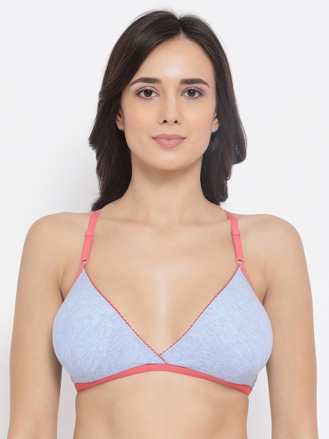 

Clovia Blue & Pink Solid Non-Wired Lightly Padded Beginners Bra BB0027P0826