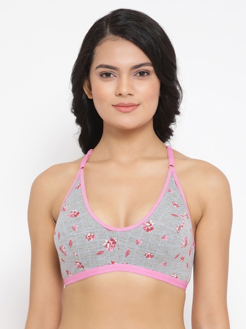 

Clovia Grey & Pink Printed Non-Wired Non Padded Everyday Bra BR1478D053
