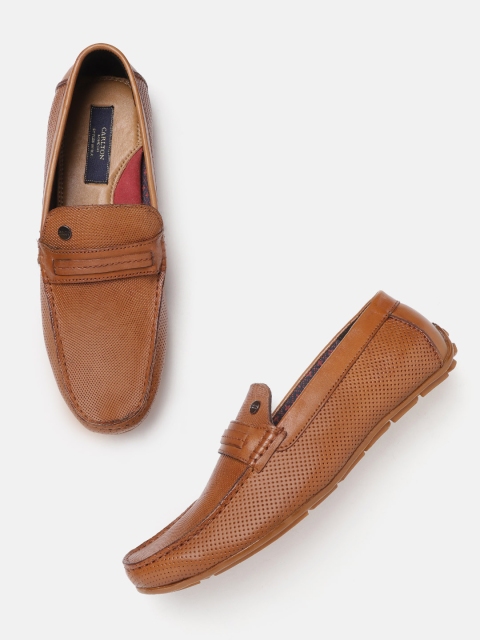 

Carlton London Men Tan Brown Leather Perforated Loafers