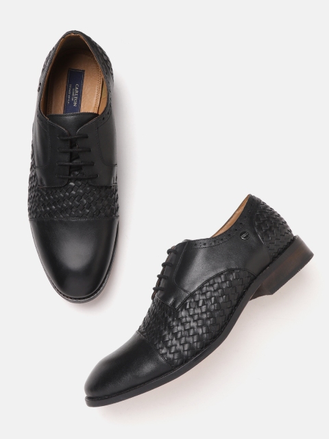 

Carlton London Men Black Leather Derbys with Basket Weave Pattern