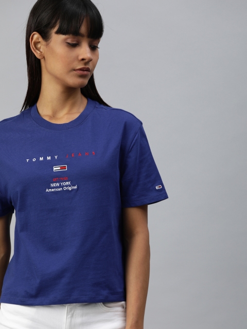 

Tommy Hilfiger Women Navy Blue Logo Embroidered Round Neck T-shirt