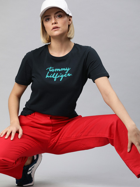 

Tommy Hilfiger Women Navy Blue Organic Cotton Printed Round Neck T-shirt