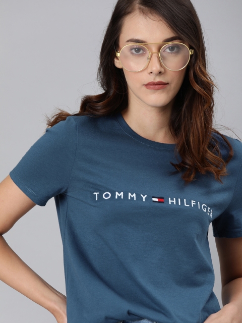 

Tommy Hilfiger Women Teal Blue Embroidered Round Neck T-shirt