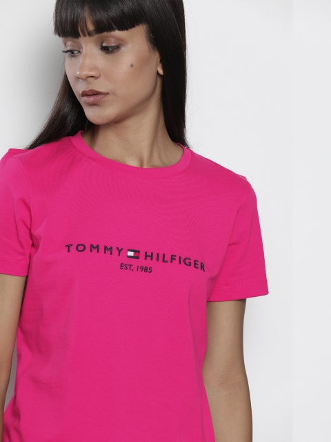 

Tommy Hilfiger Women Pink Solid Round Neck T-shirt With Embroidered Detail
