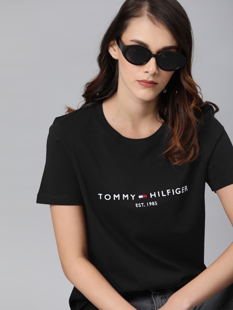 

Tommy Hilfiger Women Black Solid Round Neck T-shirt With Printed Detailing