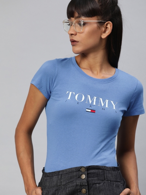 

Tommy Hilfiger Women Blue Printed Slim Fit Round Neck T-shirt
