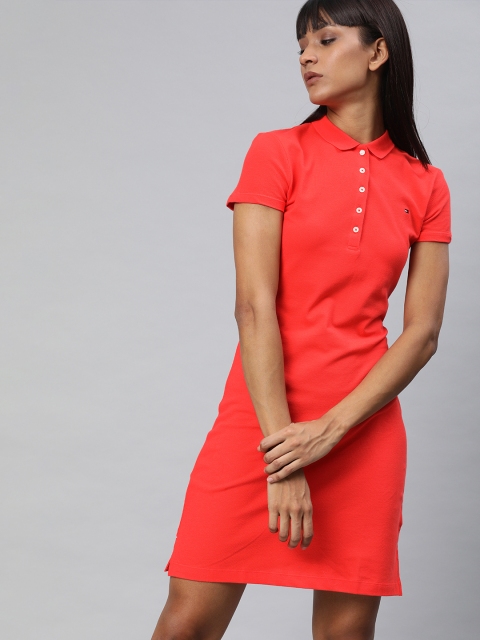 

Tommy Hilfiger Women Coral Red Solid T-shirt Dress