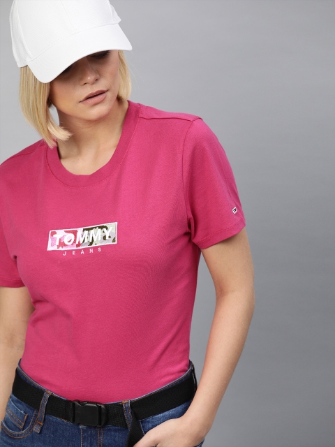 

Tommy Hilfiger Women Pink Solid Bio-Cool Round Neck T-shirt with Embroidered Detail