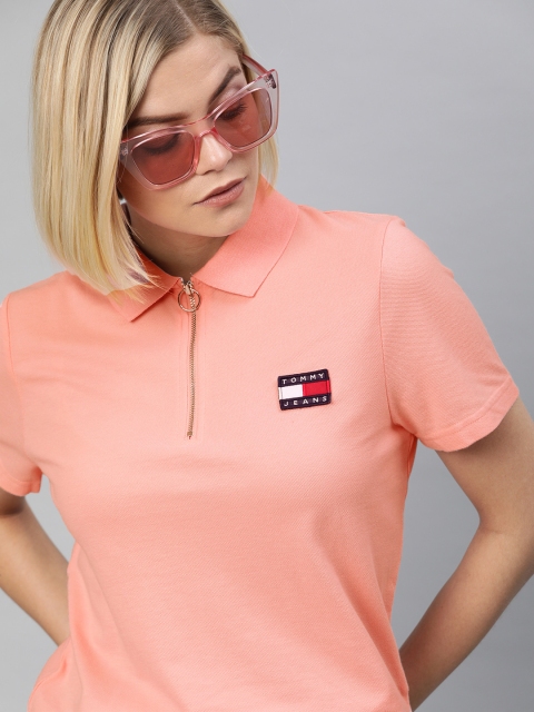 

Tommy Hilfiger Women Pink Solid Polo Collar T-shirt