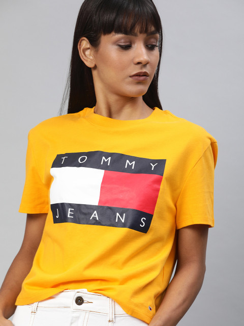 

Tommy Hilfiger Women Yellow Printed Round Neck Pure Cotton T-shirt