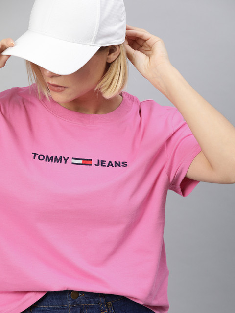 

Tommy Hilfiger Women Pink Solid Embroidered Logo Round Neck T-shirt