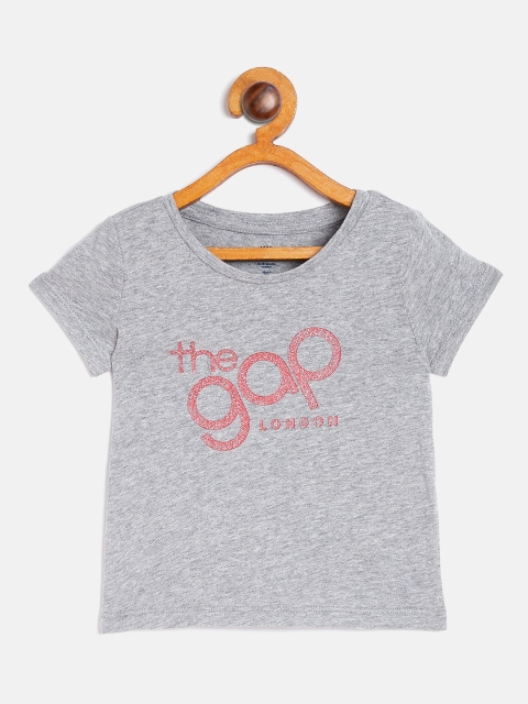 

GAP Girls Grey Melange Pure Cotton Printed Round Neck T-shirt