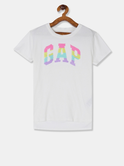 

GAP Girls Off-White Sequinned Round Neck T-shirt
