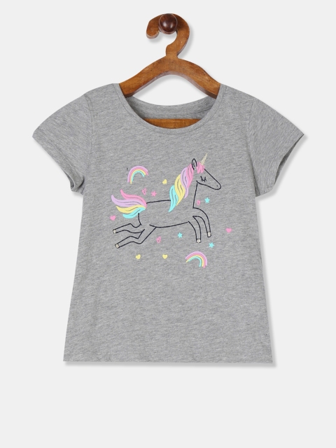 

GAP Girls Grey Melange Printed Neck T-shirt