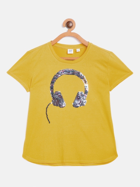 

GAP Girls Yellow Flip Sequinned T-shirt