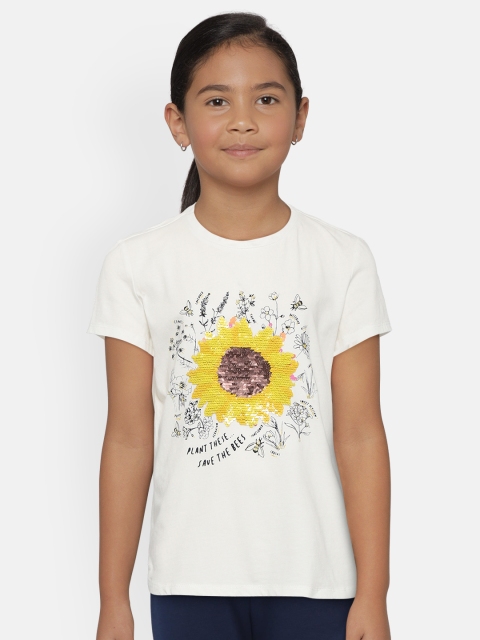 

GAP Girls White Sunflower Flip Sequinned Round Neck T-shirt