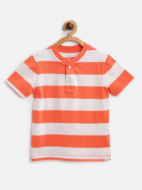 

GAP Boys Coral Orange & Off-White Striped T-shirt