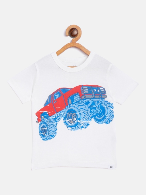 

GAP Boys White & Blue Printed Round Neck Pure Cotton T-shirt