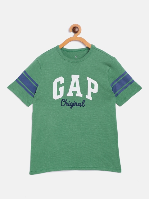 

GAP Boys Green Self Design Round Neck T-shirt