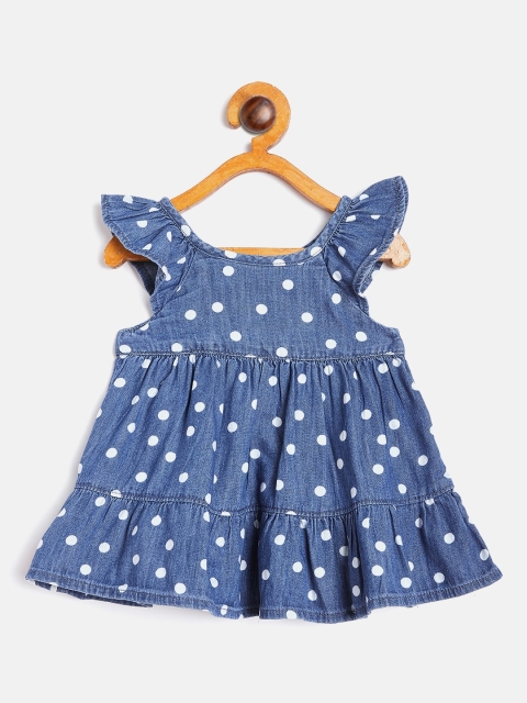 

GAP Girls Blue & White Denim Polka Dot Print Tiered A-Line Dress