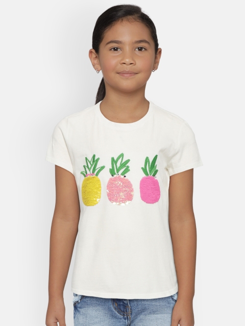 

GAP Girls White Mermaid Sequinned Round Neck T-shirt