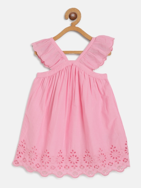 

GAP Girls Pink Solid Schiffli Embroidered A-Line Dress