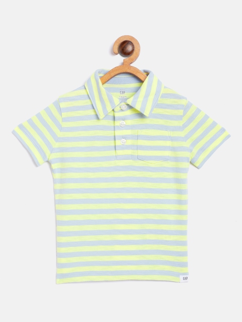 

GAP Boys Blue & Yellow Striped Polo Collar T-shirt