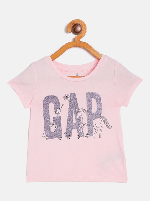 

GAP Girls Pink & Navy Blue Printed Round Neck T-shirt