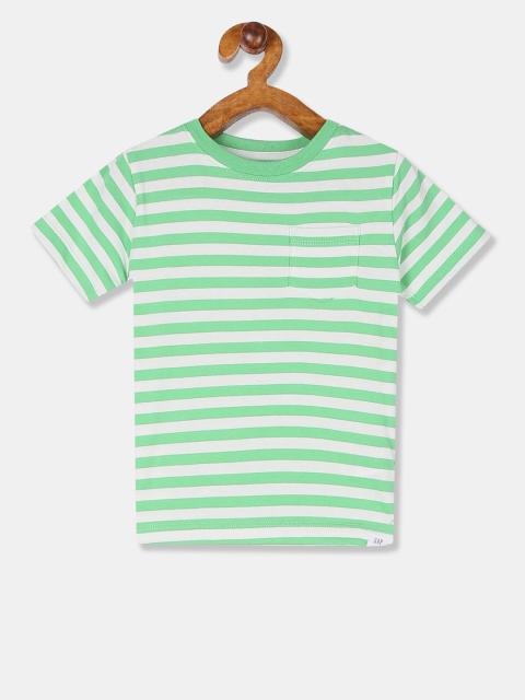 

GAP Boys Green & Off-White Striped Round Neck T-shirt