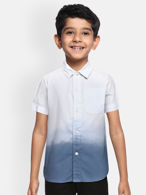 

GAP Boys White & Blue Regular Fit Ombre Dyed Colourblocked Casual Shirt