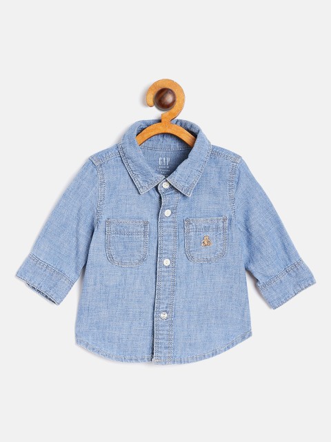 

GAP Boys Blue Regular Fit Solid Chambray Casual Shirt