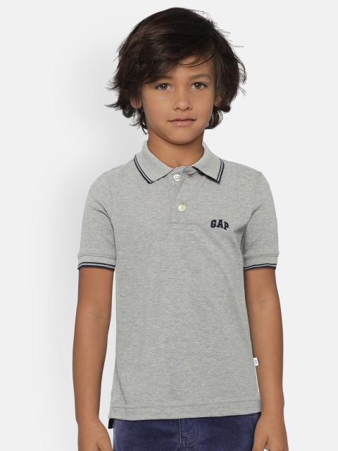 

GAP Boys Grey Melange Solid Polo Collar T-shirt