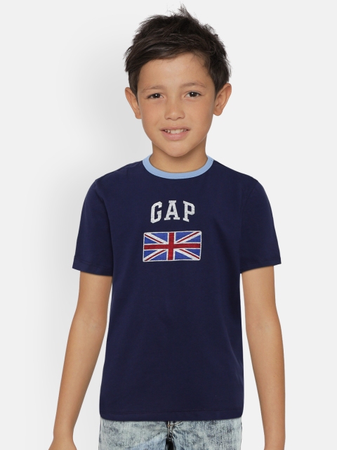 

GAP Boys Navy Blue Brand Logo Print Round Neck T-shirt