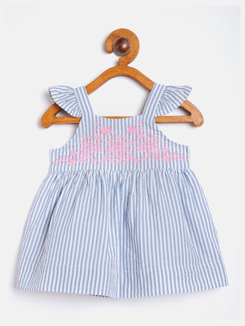 

GAP Girls Blue & White Striped A-Line Dress with Embroidered Detail