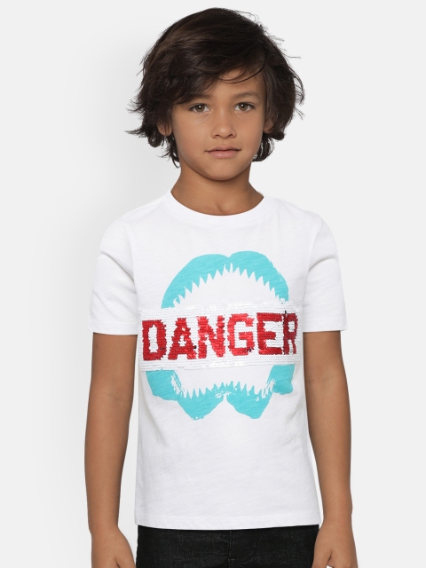 

GAP Boys White Printed & Flip Sequin Round Neck T-shirt