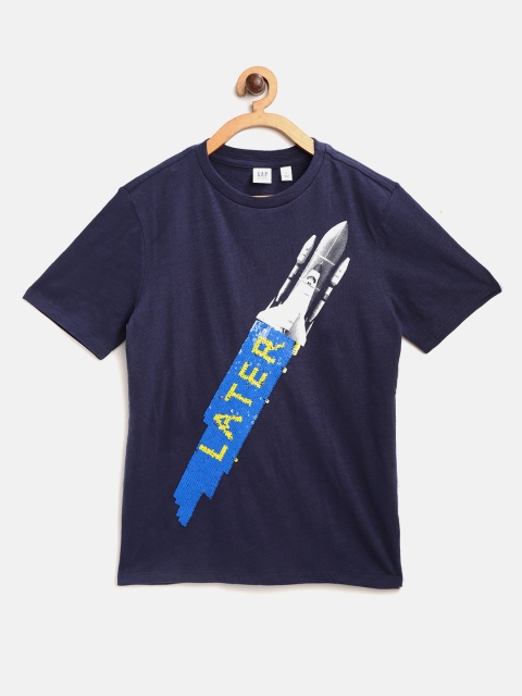

GAP Boys Navy Blue Flip Sequinned Round Neck T-shirt