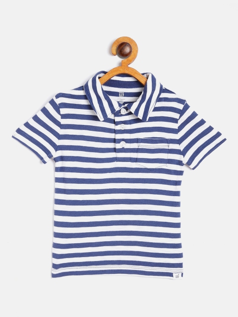 

GAP Boys White & Navy Blue Striped Polo Collar T-shirt